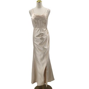 FORMAL PARTY 4 S champagne Cream Satin Lace Up Corset Formal Maxi Dress NEW B148